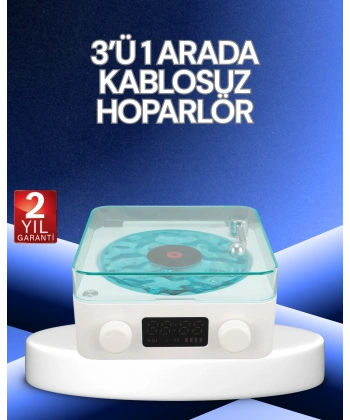 3-1 Kablosuz Bluetooth Hoparlör – Gece Lambalı, Saatli, Retro Tasarım