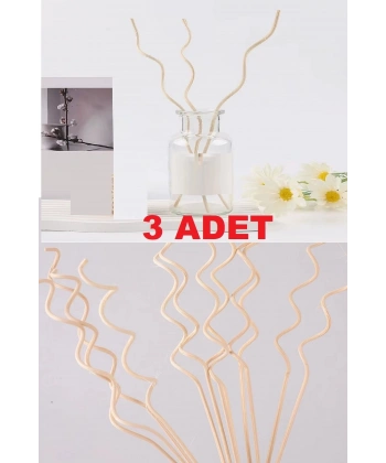 3 Adet Dalgalı Model Aromaterapi Dağıtıcı Rattan Sopa- Ev Dekor Şişe - Koku Yağı Ahşap Difüzör Çubuk
