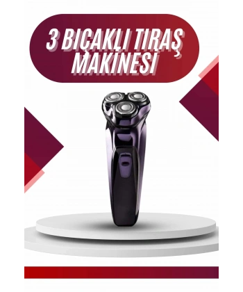 3 Bıçaklı Döner Başlıklı Sakal Sıfır Alma Tıraş Makinesi Profesyonel Paslanmaz Çelik