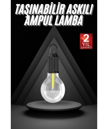 3 Farklı Mod LEDli Şarjlı Asma Kancalı Kamp Lambası Taşınabilir Ampul