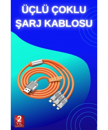 3 İn 1 Süper Hızlı Şarj Kablosu Android ve İOS Uyumlu Silikon Şarj Kablosu