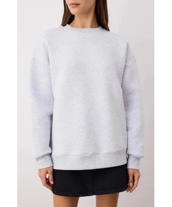 3 iplik şardonlu bisiklet yaka sweatshirt gri