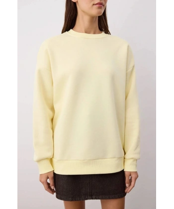 3 iplik şardonlu bisiklet yaka sweatshirt sarı