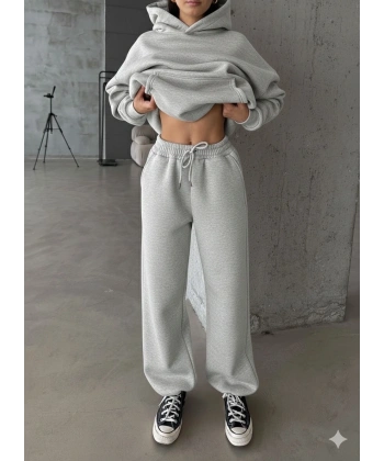 3 iplik şardonlu Lastik paça eşofman gri p510439