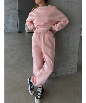 3 iplik şardonlu Lastik paça eşofman pembe p510439