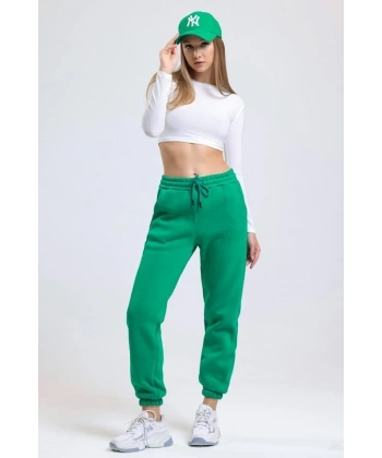 3 iplik şardonlu paça lastikli eşofman yeşil is001