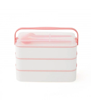 3 Katlı Kulplu Beslenme Kabı  Diyet Sefer Tası Saklama Kabı Çatal Kaşıklı