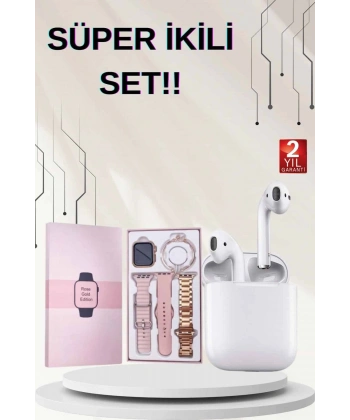 3 Kordonlu Dokunmatik Ekran Akıllı Saat ve 2.Nesil Kablosuz Bluetooth Kulaklık ANC/ENC