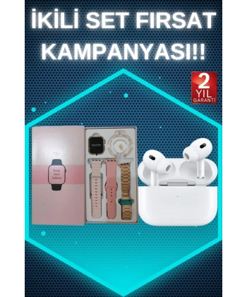 3 Kordonlu Pembe Amoled Ekran Akıllı Saat ve Yeni Nesil Pro Kablosuz Bluetooth Kulaklık ANC/ENC