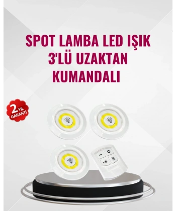 3 Lü Pilli Kablosuz Led Spot Lamba Seti Kumandalı Kolay Montaj Aydınlatma