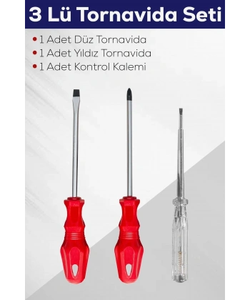 3lü Tornavida Seti (Düz Tornavida + Yıldız Tornavida + Kontrol Kalemi)