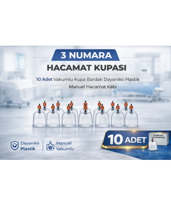 3 Numara Hacamat Kupası 10 Adet Vakumlu Kupa Bardak Dayanıklı Plastik Manuel Hacamat Kabı
