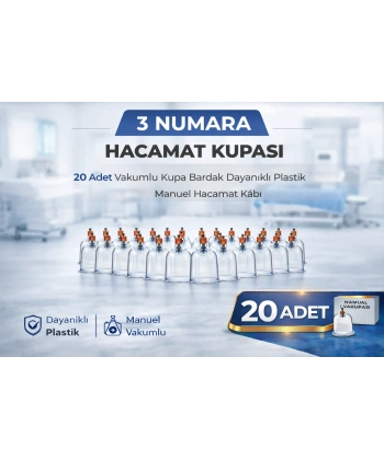 3 Numara Hacamat Kupası 20 Adet Vakumlu Kupa Bardak Dayanıklı Plastik Manuel Hacamat Kabı