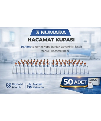 3 Numara Hacamat Kupası 50 Adet Vakumlu Kupa Bardak Dayanıklı Plastik Manuel Hacamat Kabı Seti