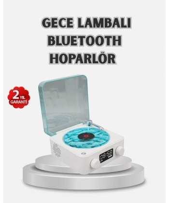 3-ü-1 Gece Işığı Bluetooth Hoparlör Dijital Saat Vintage Plak Çalar Tasarımlı