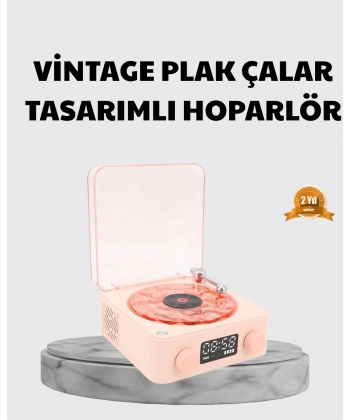 3-ü-1 Gece Işığı Bluetooth Hoparlör ve Dijital Saat Vintage Plak Çalar Tasarımlı