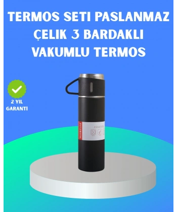 304 Çelik Termos Seti | 2 Bardaklı, 500 ml, Uzun Süre Isı Koruma