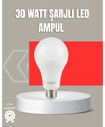 30W Şarjlı LED Ampul E27 Duy %80 Enerji Tasarruflu Soğuk Beyaz
