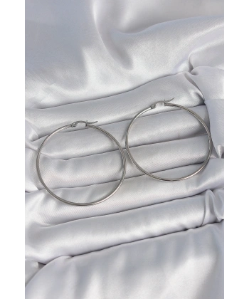 316 Çelik Gümüş Renk 53 mm Halka Model Kadın Küpe