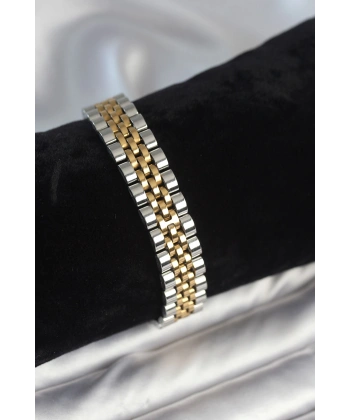 316L Çelik 12 mm Kalınlıkta Gold ve Gümüş Renkli Erkek Bileklik