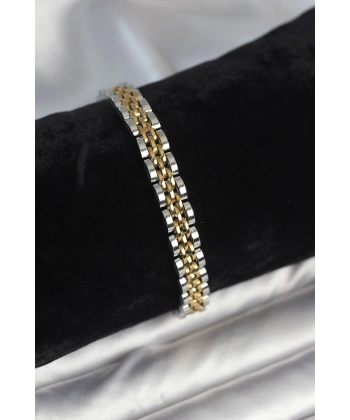 316L Çelik 7 mm Kalınlıkta Gold ve Gümüş Renkli Erkek Bileklik