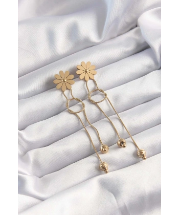 316L Çelik Altın Renk Sallantılı Düğüm Model Papatya Küpe