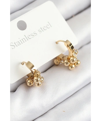 316L Çelik Boncuklu Halka Model Gold Renk Kadın Küpe