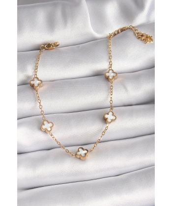 316L Çelik Gold Renk Beyaz Baby Boy Yonca Model Kadın Bileklik