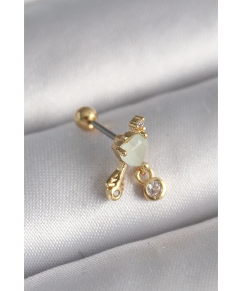 316L Çelik Gold Renk Beyaz Mineli Kalp Sallantı Zirkon Taşlı Tragus Piercing