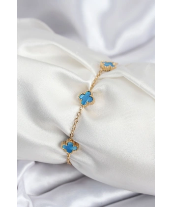 316L Çelik Gold Renk Buz Mavisi Baby Boy Yonca Kadın Bileklik