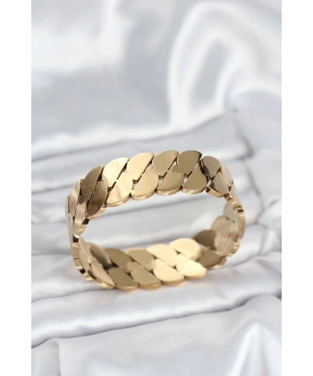 316L Çelik Gold Renk Ezme Zincir Model Kadın Kelepçe Bileklik