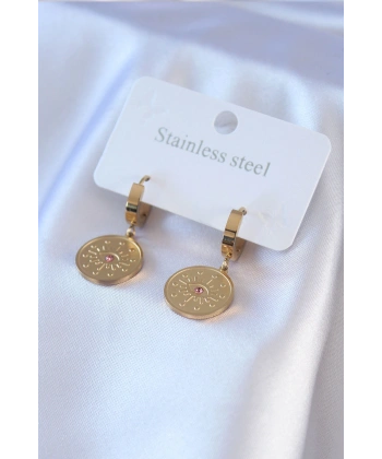 316L Çelik Gold Renk Göz İşleme Zirkon Taş Detay Kadın Küpe