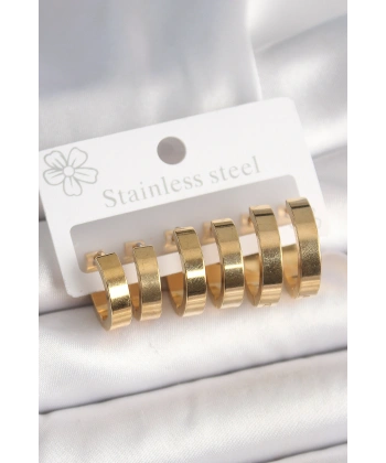 316L Çelik Gold Renk Halka Model Kadın Küpe Seti