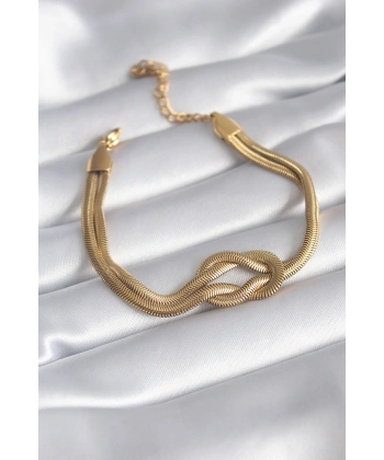 316L Çelik Gold Renk İtalyan Zincir Düğüm Model Kadın Bileklik