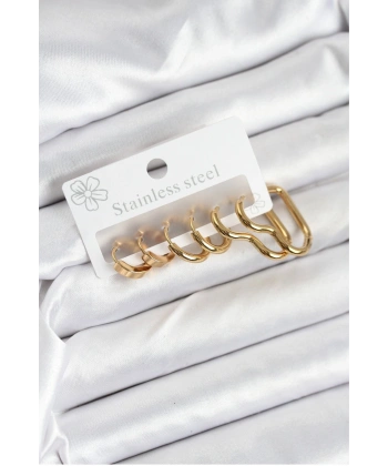 316L Çelik Gold Renk Kadın Küpe Seti