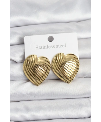 316L Çelik Gold Renk Kalp Model Kadın Küpe