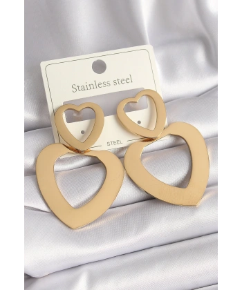 316L Çelik Gold Renk Kalp Model Kadın Küpe