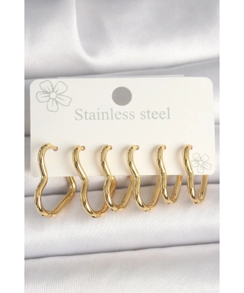 316L Çelik Gold Renk Kalp Model Kadın Küpe Seti