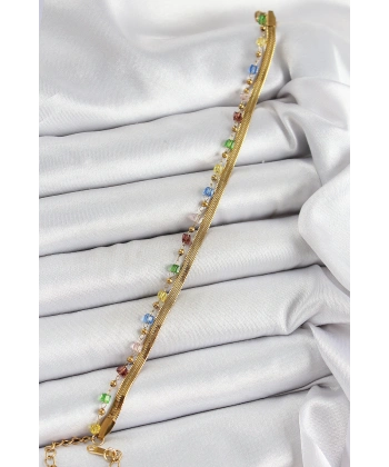 316L Çelik Gold Renk Karışık Renkli Kristal Taşlı Kadın Bileklik