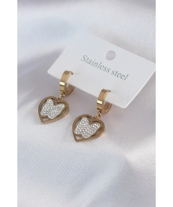 316L Çelik Gold Renk Kelebek Model Zirkon Taş Detay Kadın Küpe