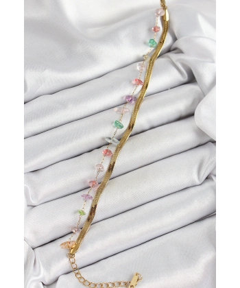 316L Çelik Gold Renk Kristal Karışık Renkli Taşlı Kadın Bileklik