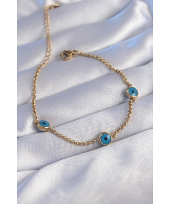 316L Çelik Gold Renk Nazar Boncuk Tasarımlı Bileklik