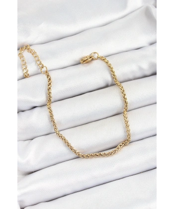 316L Çelik Gold Renk Örgü Burgu Zincir Erkek Bileklik