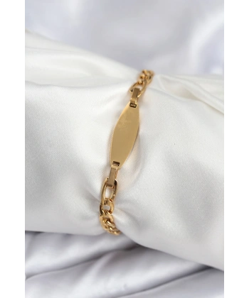 316L Çelik Gold Renk Oval Yazı Yazmaya Uygun Kadın Bileklik