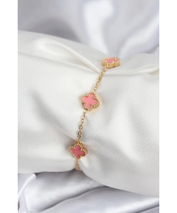 316L Çelik Gold Renk Pembe Baby Boy Yonca Kadın Bileklik