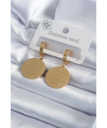 316L Çelik Gold Renk Pentagram Yıldızı İşleme Model Kadın Küpe