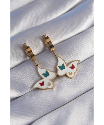 316L Çelik Gold Renk Renkli Mineli Kelebek Küpe