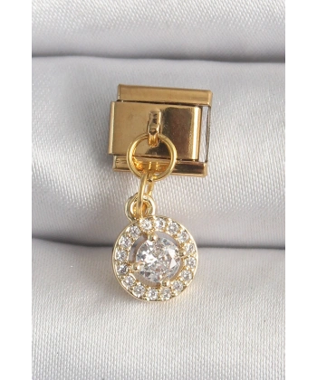 316L Çelik Gold Renk Sallantı Daire Zirkon Taşlı Nomination Charm