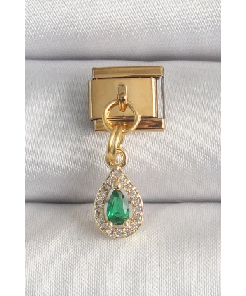 316L Çelik Gold Renk Sallantı Damla Yeşil Zirkon Taşlı Nomination Charm
