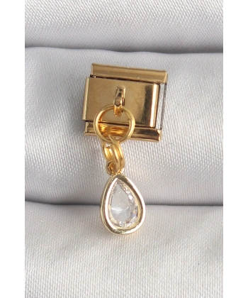 316L Çelik Gold Renk Sallantı Damla Zirkon Taşlı Nomination Charm